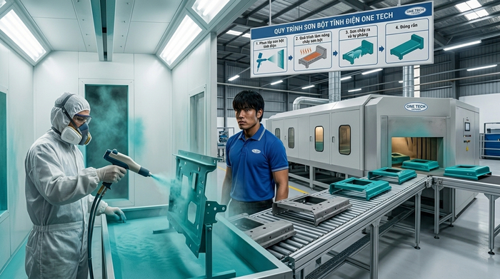 Quy trình sơn tĩnh điện công nghiệp tại Hải Phòng Quy trình sơn tĩnh điện công nghiệp Hải Phòng gồm xử lý bề mặt phun sơn và sấy