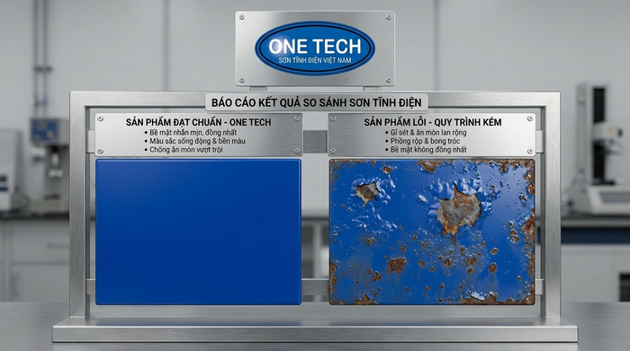 So sánh bề mặt sơn tĩnh điện đạt và không đạt yêu cầu So sánh bề mặt sơn tĩnh điện đạt và không đạt yêu cầu