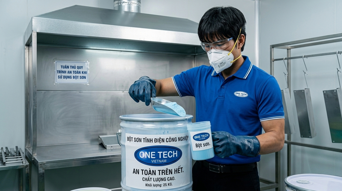 Trang bị bảo hộ khi thao tác với bột sơn tĩnh điện