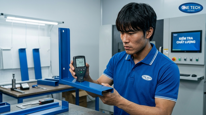Đo độ dày lớp sơn tĩnh điện và kiểm tra độ đồng đều Kiểm tra độ dày lớp sơn tĩnh điện bằng máy đo chuyên dụng