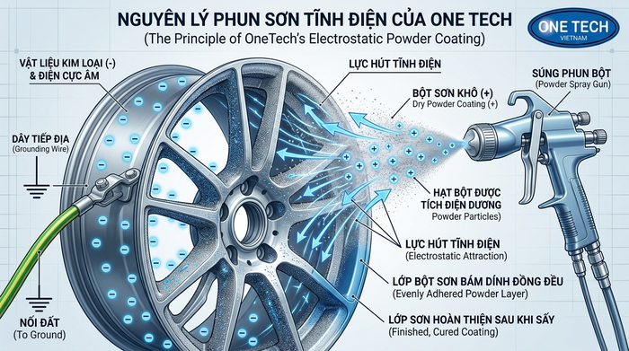 Nguyên lý công nghệ sơn tĩnh điện Hải Phòng với lực hút điện tích trên bề mặt kim loại