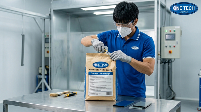 Mở bao bột sơn tĩnh điện trên bề mặt sạch và khô