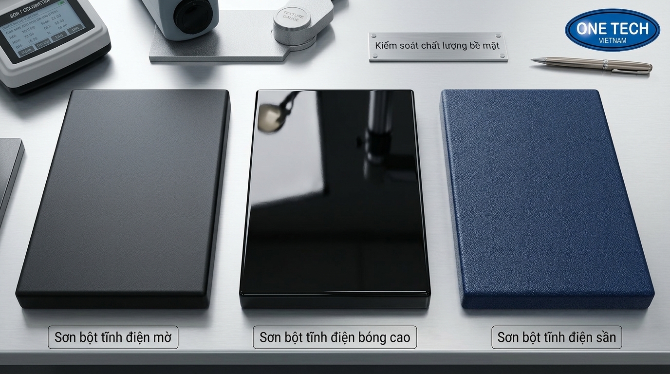 Các kiểu bề mặt màu sơn tĩnh điện So sánh bề mặt sơn tĩnh điện bóng mờ và sần trên kim loại