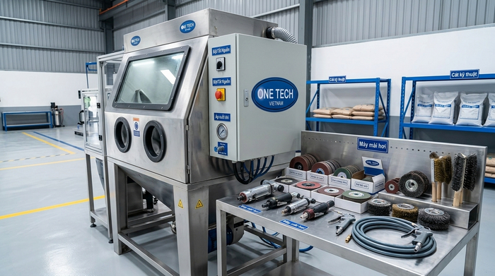 Thiết bị tẩy sơn tĩnh điện Thiết bị tẩy sơn tĩnh điện gồm tủ phun cát và dụng cụ xử lý bề mặt
