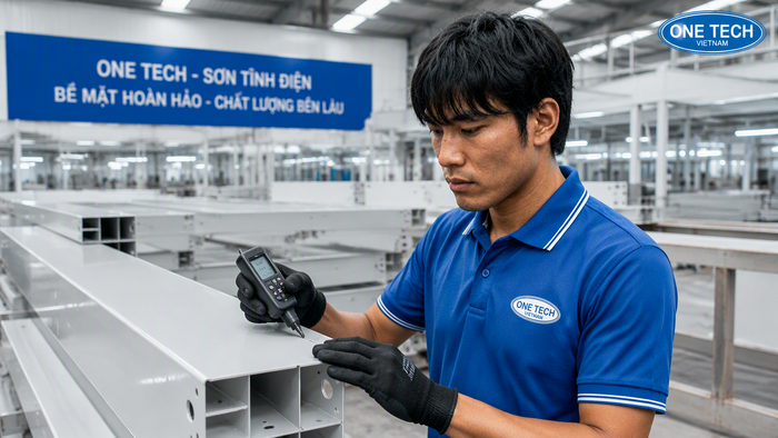 Kiểm tra chất lượng sơn tĩnh điện Kiểm tra chất lượng lớp sơn tĩnh điện trước khi bàn giao tại Hải Phòng