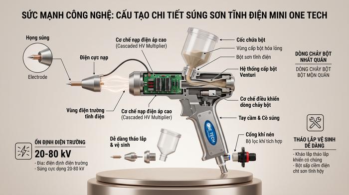 Các bộ phận quan trọng trên máy phun sơn tĩnh điện mini Cấu tạo súng phun sơn tĩnh điện mini và các bộ phận cần kiểm tra
