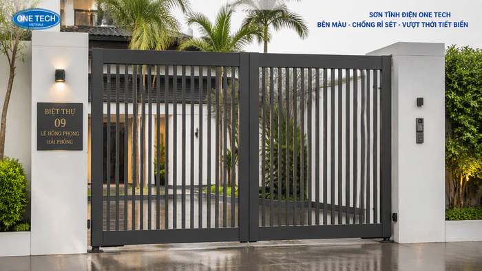 Mẫu cổng sắt sơn tĩnh điện ngoài trời Mẫu cửa cổng sắt sơn tĩnh điện ngoài trời phù hợp khí hậu Hải Phòng