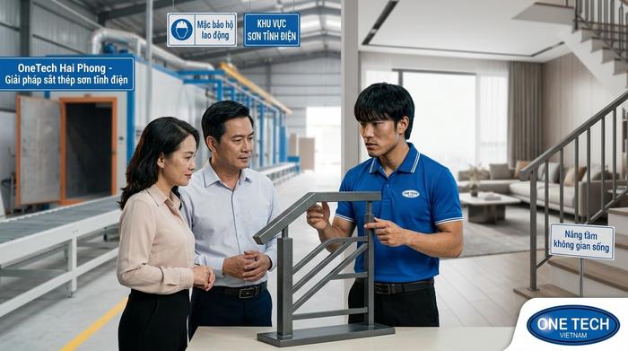 OneTech sơn tĩnh điện cầu thang Hải Phòng OneTech tư vấn sơn tĩnh điện cầu thang sắt tại Hải Phòng cho nhà xưởng và công trình dân dụng
